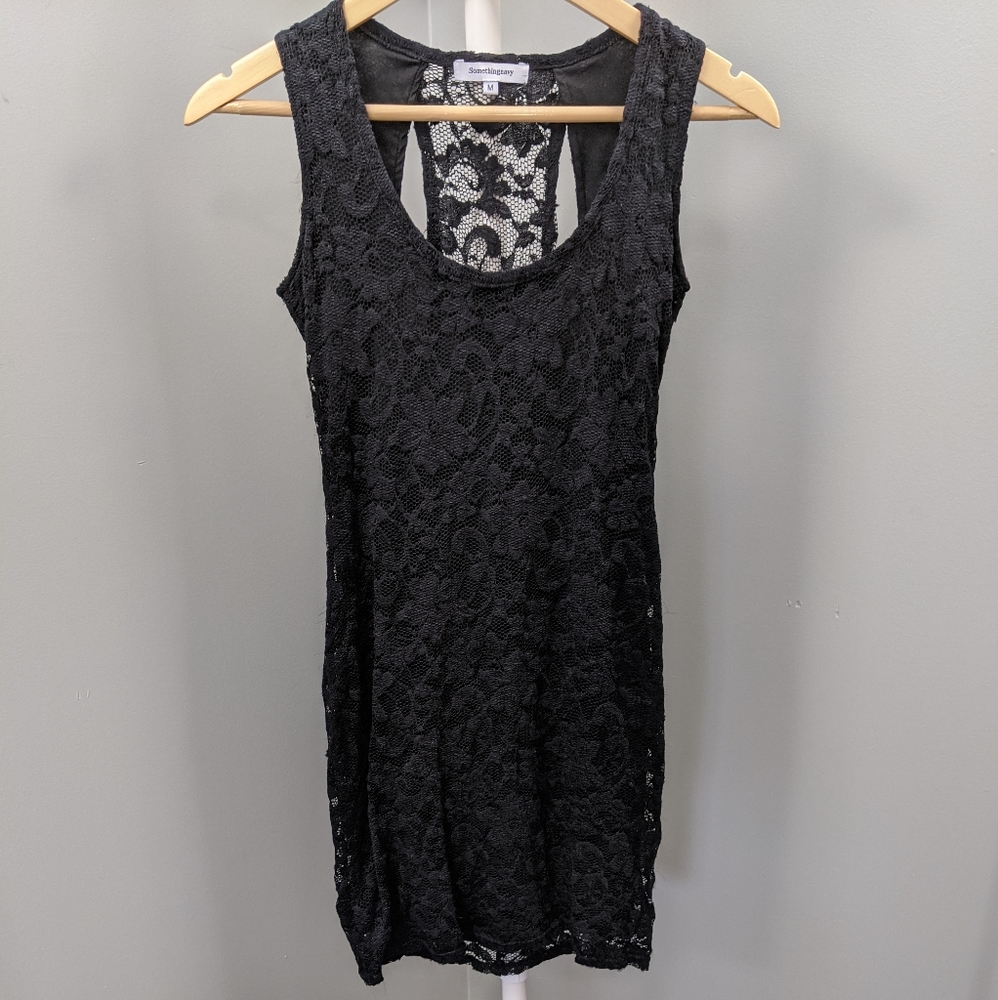 Women's Black Lace Lined Dress, M